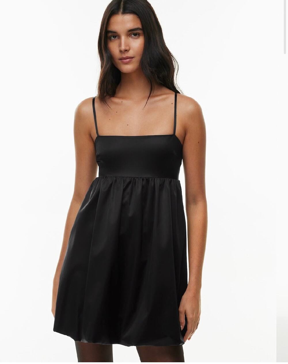 Sunday Best Black Bubble Hem Satin Mini Dress Spaghetti Strap Size L Coquette